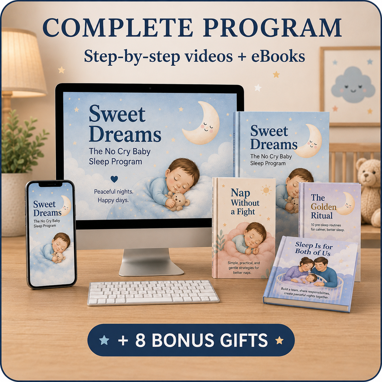 Sweet Dreams — The No-Cry Baby Sleep Program + 8 Video Lessons + 8 Bonus Gifts